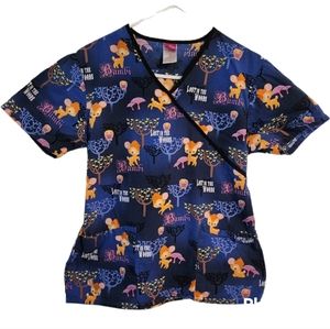 Disney Bambi Scrub Top Womens Size Small Nurse Aide.